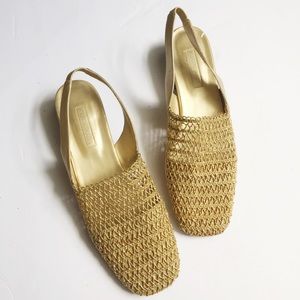 Karen Scott Gold sling backs woven 8 1/2